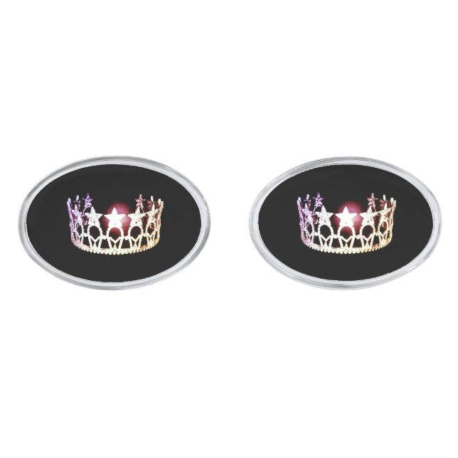 Miss USA style Silver Crown Cuff Links (Front)