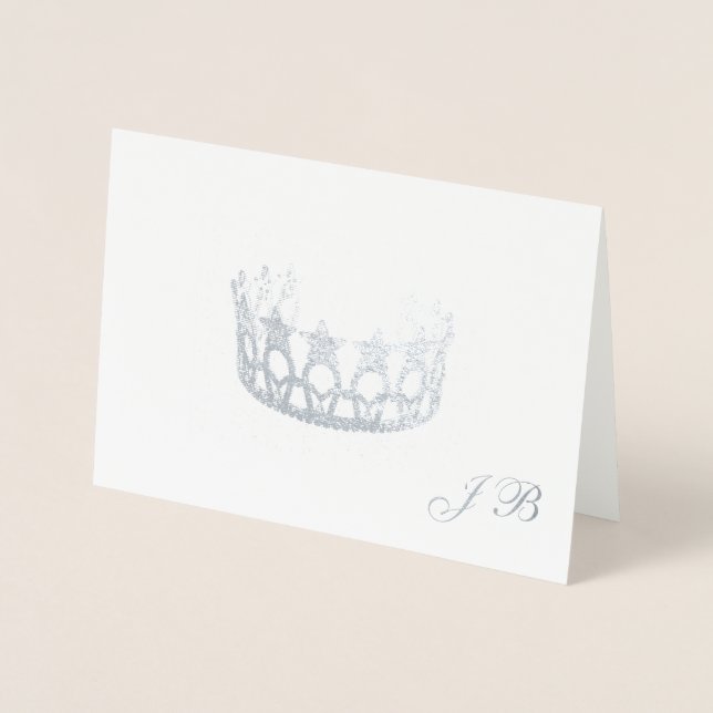 Miss USA Style Silver Foil Crown & Monogram Card (Front)