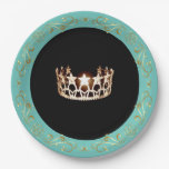 Miss USA Turquoise Gold Crown Paper Plates