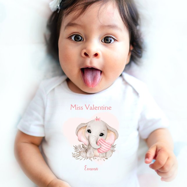 Miss Valentine Personalized Name Girl Pink Heart Baby Bodysuit (Miss Valentine Personalized Name Girl Pink Heart Baby Bodysuit)