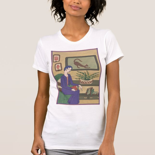Miss Violet in the Library T-Shirt (Front)