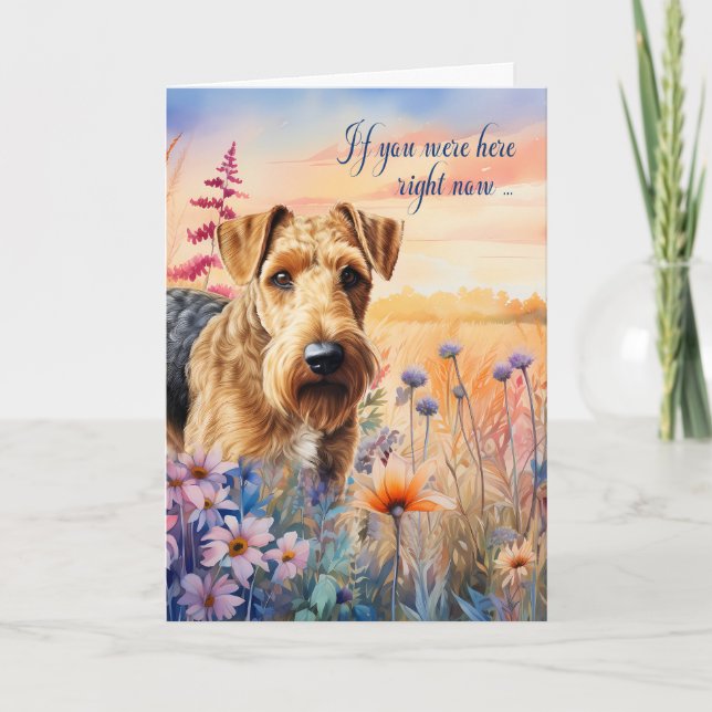 Miss You Airedale Terrier Dog Wildflower Meadow Card (Front)