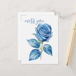 Miss You Blue Roses Postcard