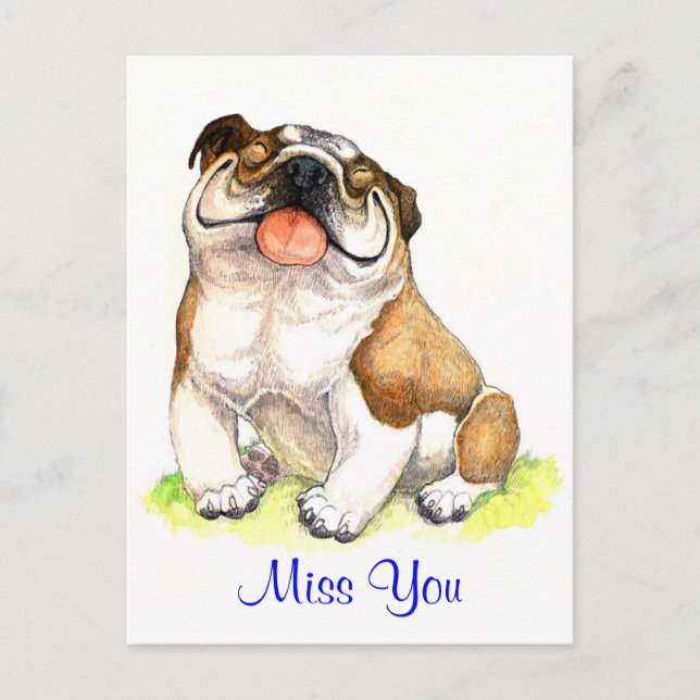 Miss You Bulldog Puppy Dog Greeting Postcard (Front)
