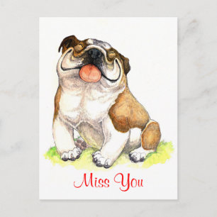 Miss You Bulldog Puppy Dog Greeting Postcard