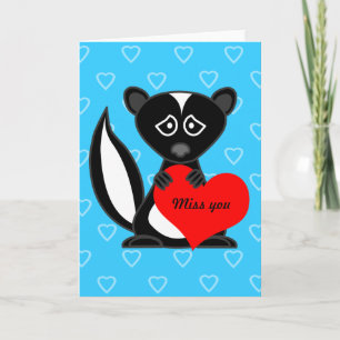 Miss You Card - Cute Cartoon Skunk Holding Heart