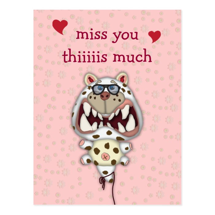 Miss You Card Funny White Cat Balloon With Glasses Postcards