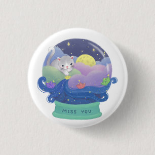 Miss You: Cat & Paper Boats Button