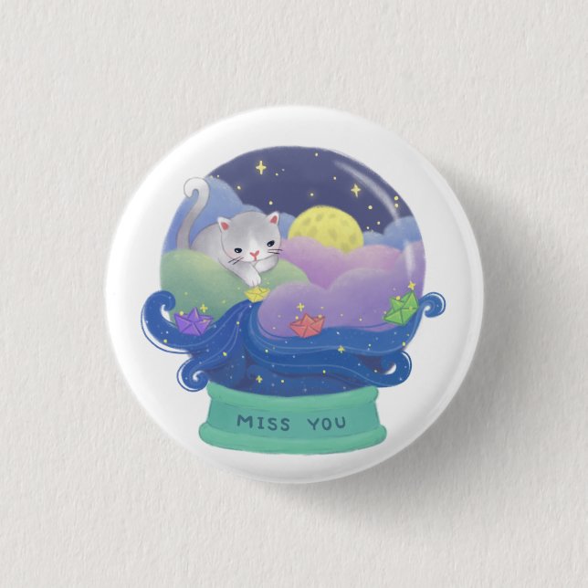 Miss You: Cat & Paper Boats Button (Front)