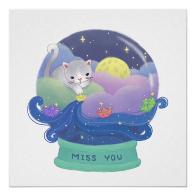 Miss You: Cat & Paper Boats Poster (Front)