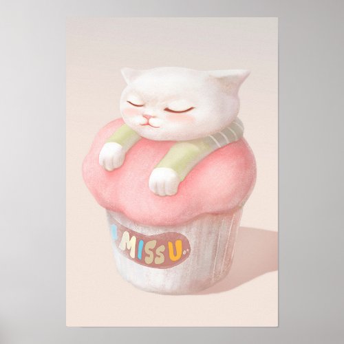 Miss You Cupcake Illustration Poster