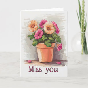 Miss You Flowers Colorful Holiday Card