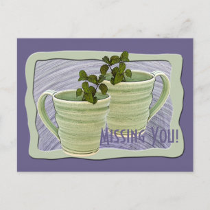 Miss You Green Mugs Mint Sprigs Photo Custom Postcard