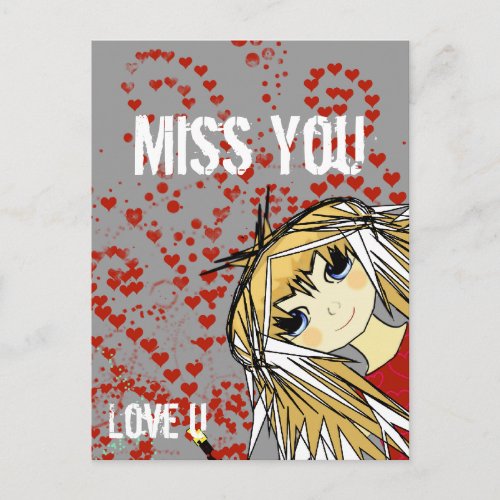Miss You_Love U Valentine Holiday Postcard