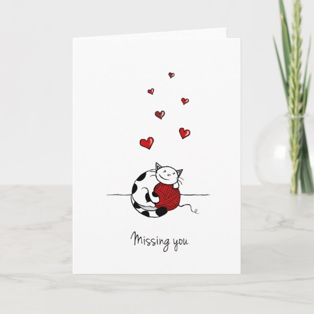 Miss you / Missing you card - Cute card with yarn (Front)