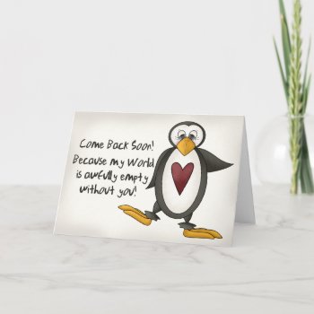 Miss You Penguin Card by RainbowCards at Zazzle