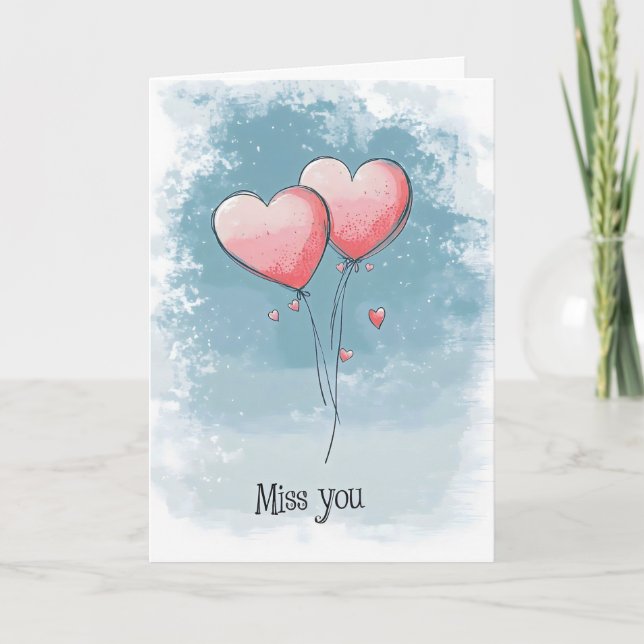Miss You Pink Balloons Love Holiday Card (Front)
