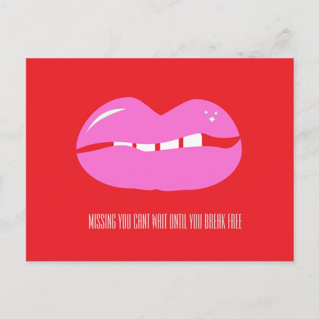 Miss You Pink Lips Jail Prison Long Distance Holiday Postcard (Front)