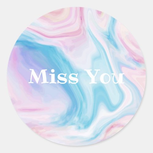 Miss You Pink Marbled Classic Round Sticker