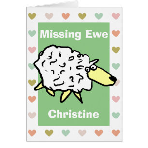 Miss You Pun as Missing Ewe Sheep Cartoon
