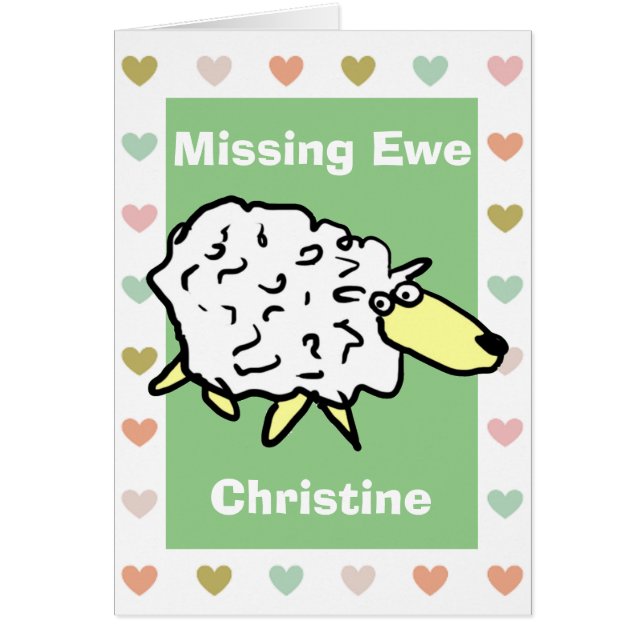 Miss You Pun as Missing Ewe Sheep Cartoon Cards (Front)