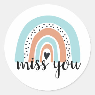 Miss You Rainbow Heart Blue Peach Classic Round Sticker