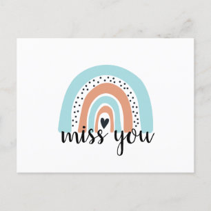 Miss You Rainbow Heart Blue Peach Postcard