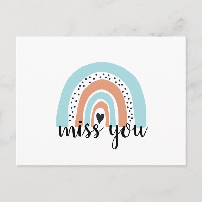 Miss You Rainbow Heart Blue Peach Postcard (Front)