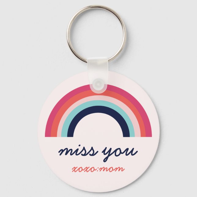 Miss You Rainbow in Blue and Pink Personalized Keychain (Front)