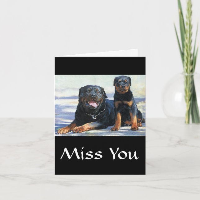 Miss You Rottweiler Mom & Puppy Dog Greeting Card (Front)