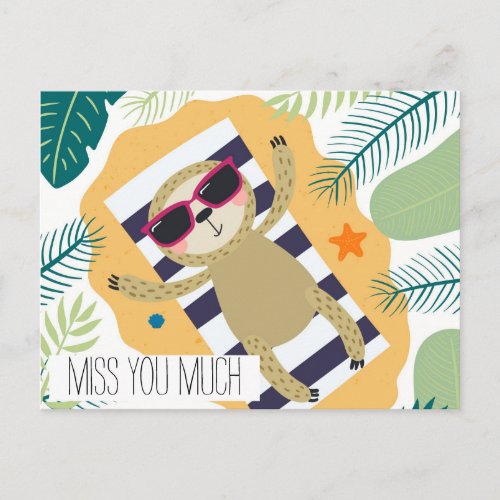 Miss You Sloth Vacation Beach Pool Postcard