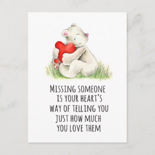 Miss you teddy bear quote postcard
