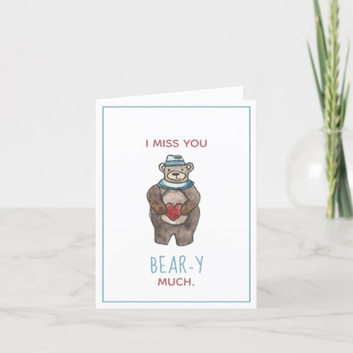 Miss You Teddy Bear Valentines Day Holiday Card