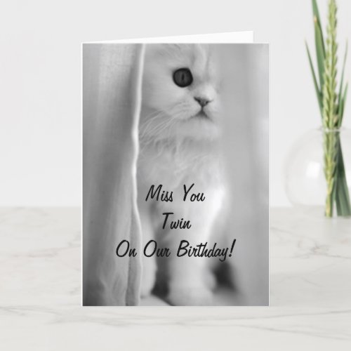 MISS YOU TWIN ON OUR BIRTHDAY_SAD KITTEN CARD