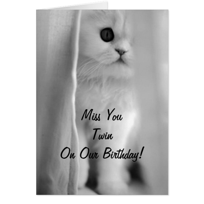 MISS YOU TWIN ON OUR BIRTHDAY SAD KITTEN GREETING CARDS