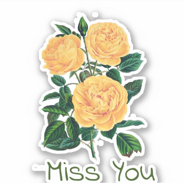 Miss You, Yellow Roses Design, Sticker (Front)