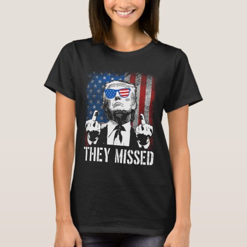 Missed Donald Trump Shot Trump 2024 Us American Fl T_Shirt
