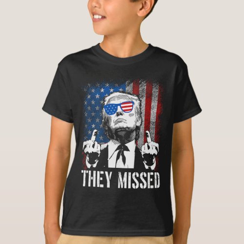 Missed Donald Trump Shot Trump 2024 Us American Fl T_Shirt
