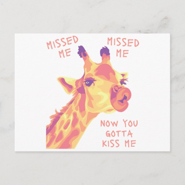Missed Me Giraffe Kiss  Postcard (Front)