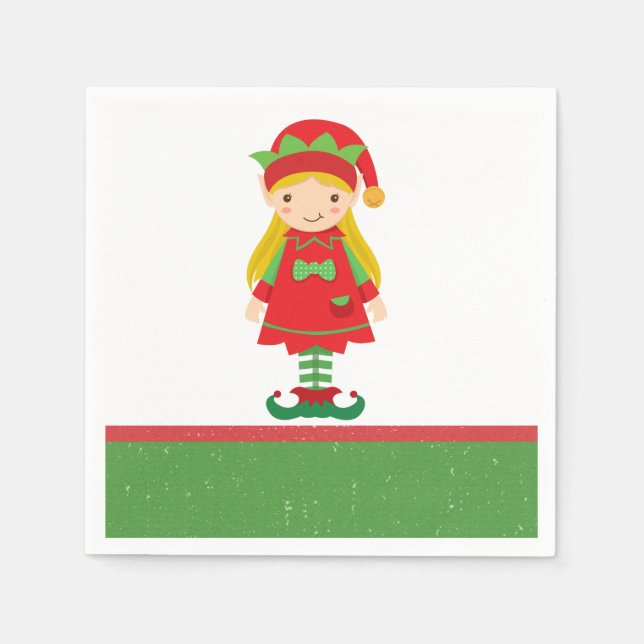 Misses Elf and Candy Canes  Medium Gift Bag Napkins (Front)