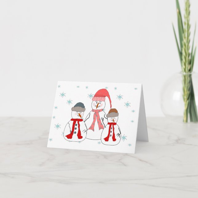 Misses Snowman, Snowmen Children Whimsical Art Holiday Card (Front)