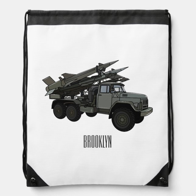 Missile vehicle cartoon illustration drawstring bag (Front)