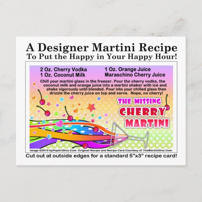 Missing Cherry Martini Recipe Postcard (Front)