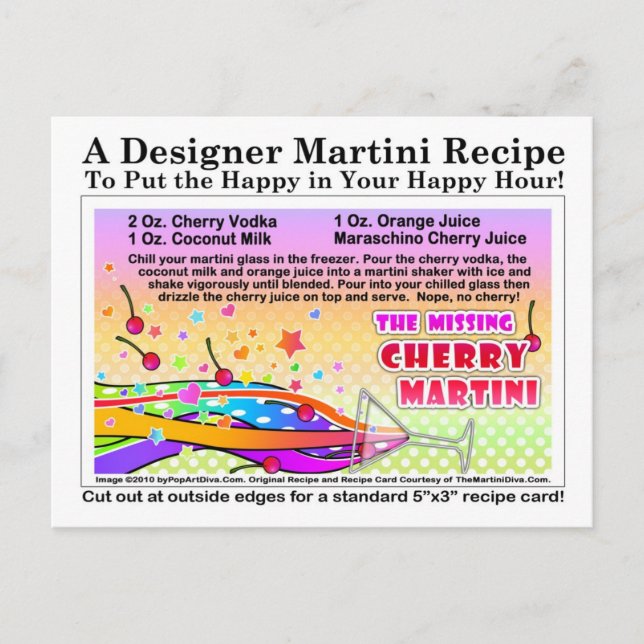 Missing Cherry Martini Recipe Postcard (Front)