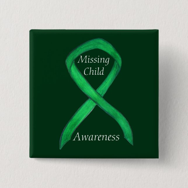 Missing Child Green Awareness Ribbon Custom Pins (Front)