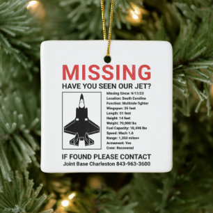Missing F-35 Jet Ceramic Ornament