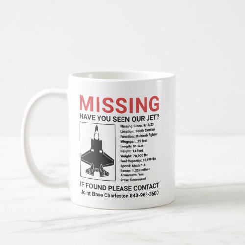 Missing F_35 Jet  Coffee Mug