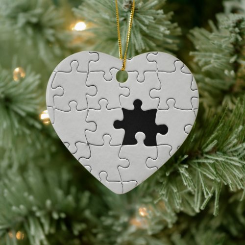 Missing Jigsaw Puzzle Piece Black and White Ceramic Ornament