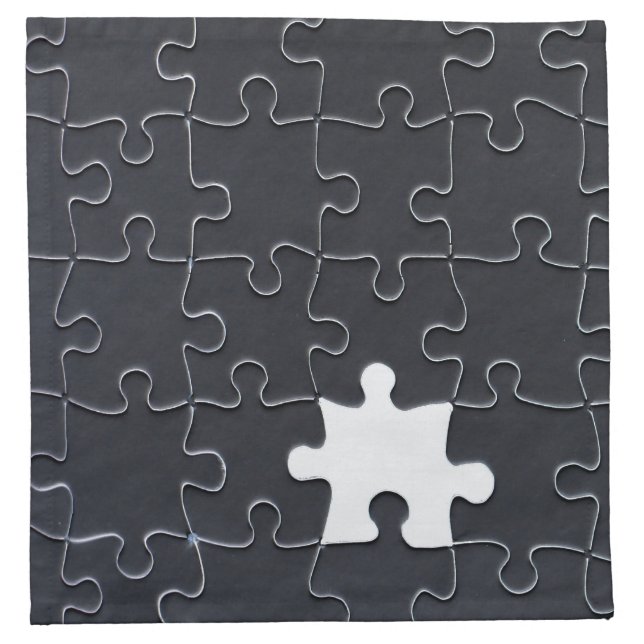 Missing Jigsaw Puzzle Piece black Cloth Napkin (Front)