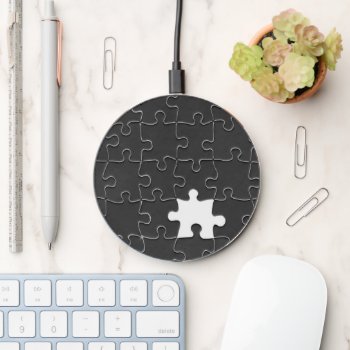 Missing Jigsaw Puzzle Piece Black Wireless Charger by FlowstoneGraphics at Zazzle